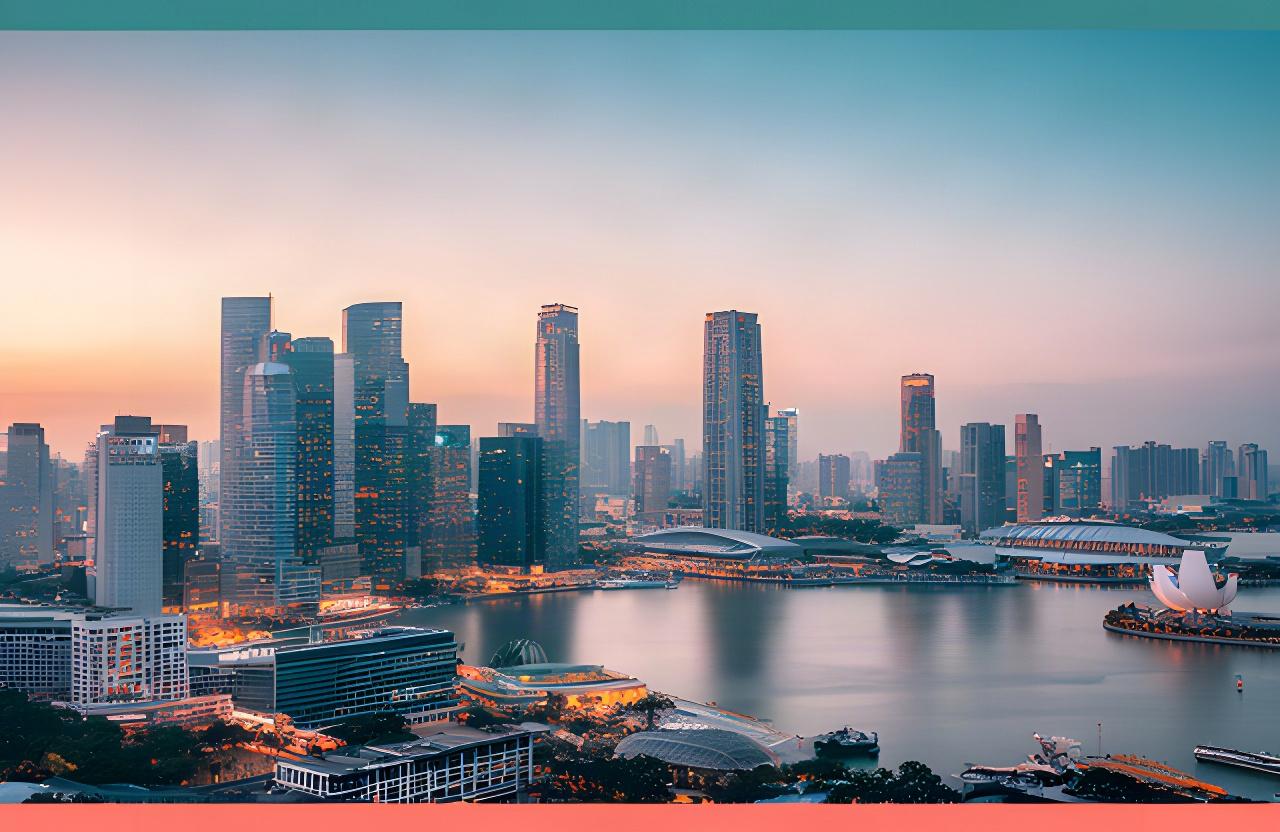 Singapore skyline at dusk with Marina Bay towers and a clear view across the city