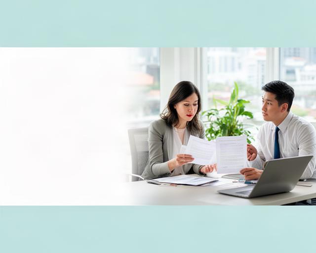 Legal adviser reviewing employment contracts with a Singapore business manager at a bright office table